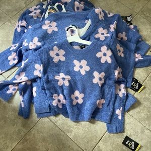 Girls Purple Daisy Blue Sweater